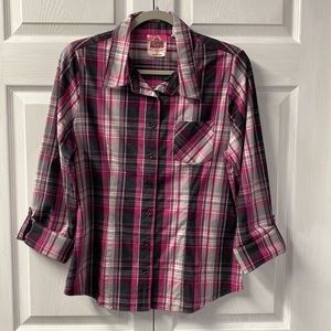 Hot Pink Plaid Button Up Top Juniors Large Hot Topic